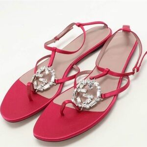 Gucci Fuchsia Sandals with Crystal Embellishments